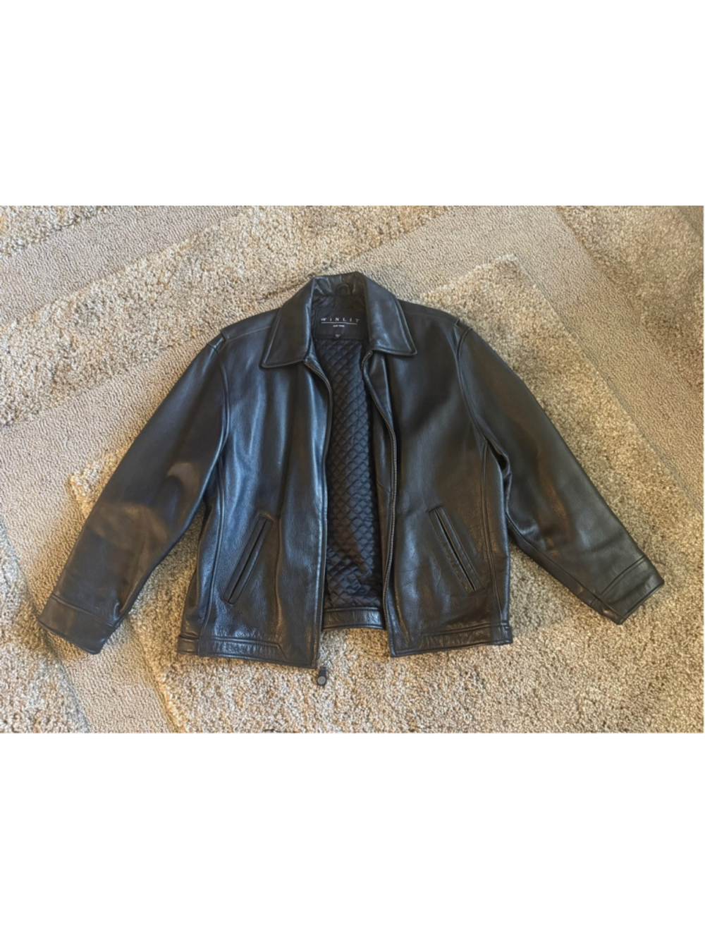 Men's WINLIT Black Leather Jacket L
